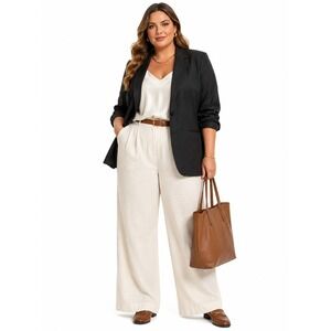 Jessica London Linen Blend‎ Blazer Black Quiet Luxury Minimalist Womens 20W NEW